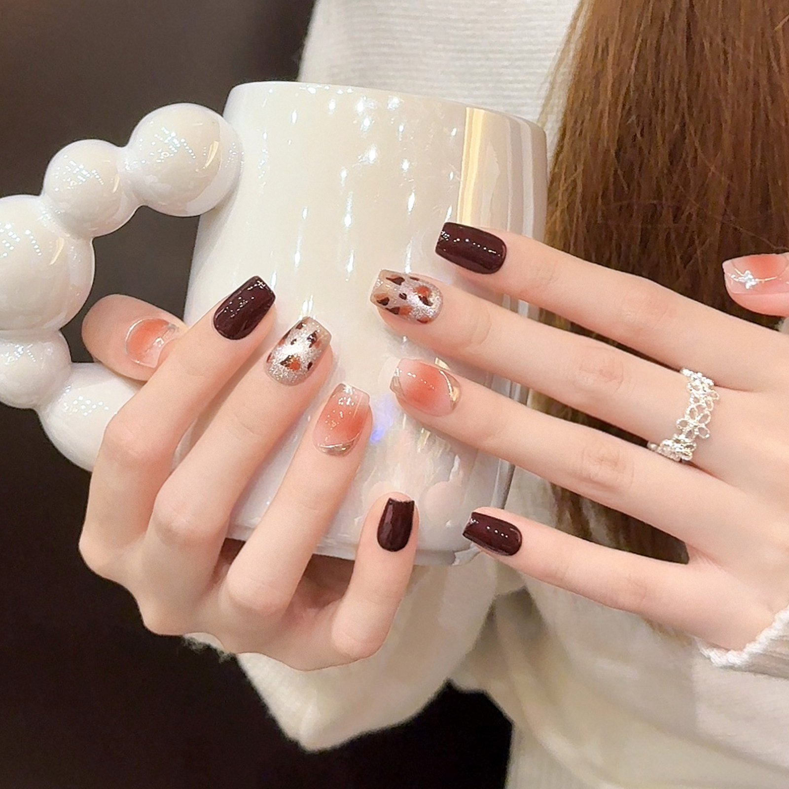 云皙秋冬棕色豹纹手工美甲猫眼穿戴甲2026新年高级感短款指甲贴片,彩妆/香水/美妆工具,穿戴甲/甲片,淘宝优惠券,粉丝福利购,淘宝优惠卷