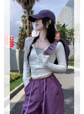 白色修身上衣女秋季假两件洋气巨好看的t恤内搭女2025新款春秋款