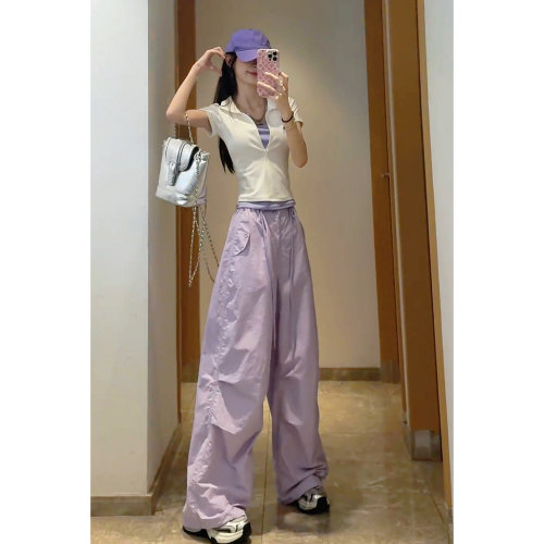 工装裤女紫色气质休闲阔腿裤薄款裤子女款夏2026新款今年流行爆款
