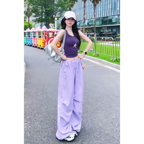 工装裤女款2026新款罗兰紫气质裤子女款夏季宽松休闲阔腿裤松弛感