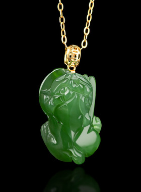 天然和田玉碧玉小貔貅玉石18K金