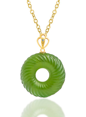 天然和田玉碧玉螺纹平安扣吊坠