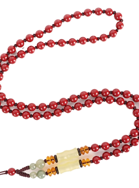 和田玉竹节朱砂紫金砂全珠链玉器