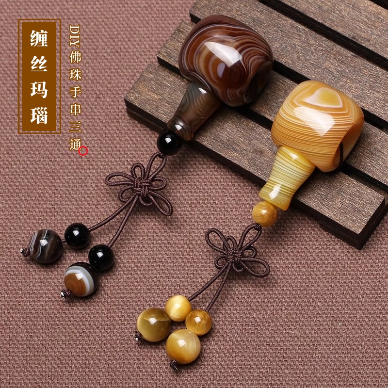 天然缠丝玛瑙藏式三通佛头金刚星月菩提配件文玩佛珠手串diy配饰