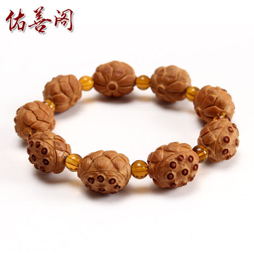 佑善阁南工橄榄核手串核雕九转莲花文玩把玩橄榄胡莲蓬手链男女款 - 封面