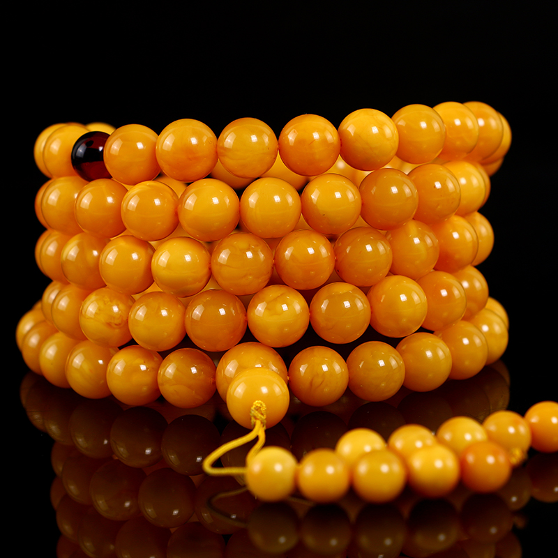 天然蜜蜡手串男女款老蜜佛珠108颗鸡油黄琥珀圆珠手链手串