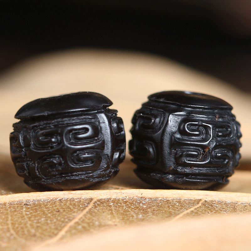 天然精工黑椰壳回纹珠椰蒂泥鳅背圆珠散珠隔珠原色108佛珠diy配饰