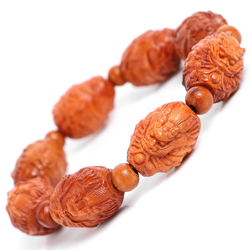 NATURAL HAND-CARVED MAHOGANY SPIT DRAGON BRACELET WOOD CARVING DOMINEERING FAUCET CULTURAL PLAY HAND BEADS HOLIDAY GIFTS