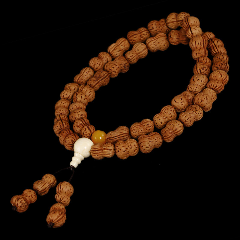 文玩野生山桃核桃胡花生手持脑纹密纹桃核手串高密度葫芦形手串链