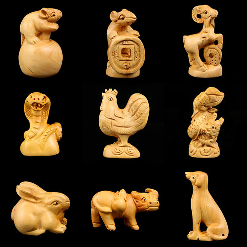 黄杨木十二生肖家居茶宠手把件