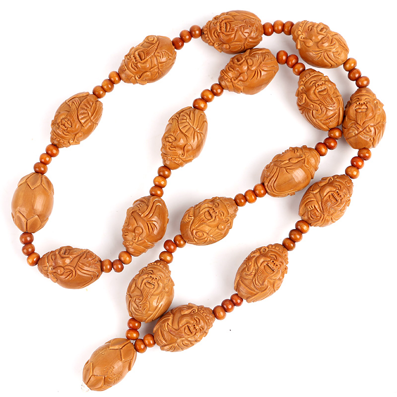 文玩橄榄核雕刻财神手串八大财神长串大手持男士橄榄胡手链秀爽作