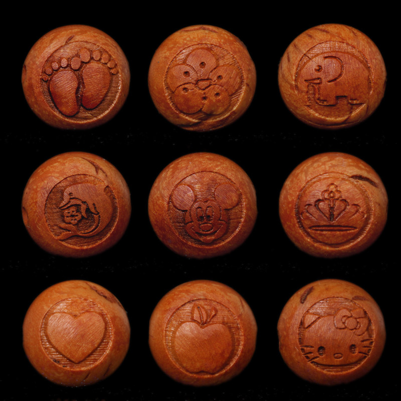 DIY手工散珠桃木龙纹山桃核雕刻脚丫大象猫咪海豚小孩手链绳配件