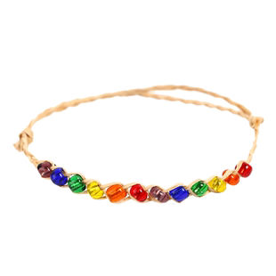 幸运草手链七夕节五彩珠手工许愿手绳情人节男女情侣款情系三生绳