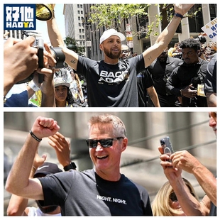 again烫金半袖 勇士队fmvp库里晚安夺冠庆祝游行night短袖 T恤back