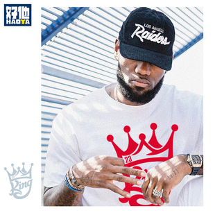 勒布朗詹姆斯king23皇冠纯棉短袖t恤学生球迷宽松圆领半截袖上衣