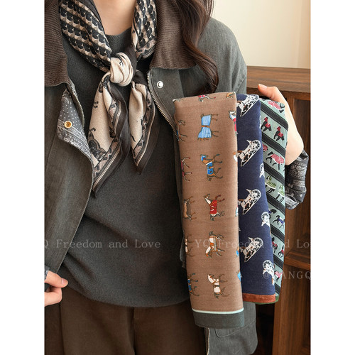 高级老钱风小马丝巾女2026新款搭配衬衫系脖围巾方巾护颈领巾配饰