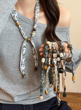 森间小憩~文艺感小碎花抽拉丝巾项链女复古百搭衣服配饰挂脖领巾