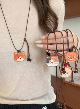 可爱猫咪吊坠项链女长款抽拉可调节简约毛衣链可爱百搭个性配饰品