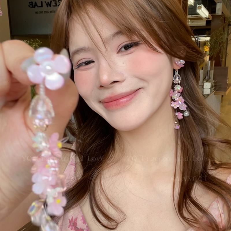 夏日花开~花朵流苏耳钉耳夹女假日出游度假风拍照耳环无耳洞耳饰