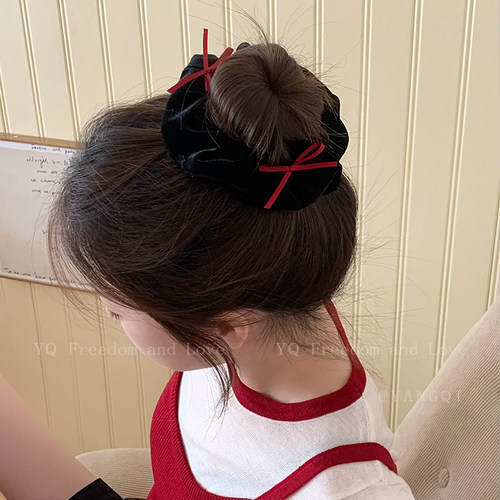 黑色蝴蝶结发圈头花女法式温柔风高级感丝绒发绳头绳气质百搭发饰