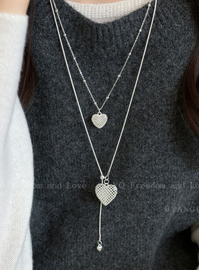 韩系镂空爱心可抽拉项链女轻奢小众高级感气质毛衣链长款装饰配饰