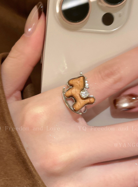 马上来财~木质锆石小马戒指女2025新款本命年食指戒小众开口指环