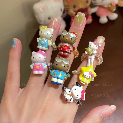 可爱hellokitty串珠戒指女夏2025新款多巴胺配色食指戒学生党指环