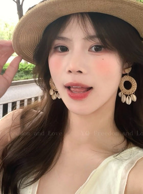 波西米亚草编贝壳耳环女海边度假风耳坠气质夸张春夏耳钉海岛耳饰