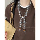 秋冬毛绒绒猫咪星球长款 项链女小众设计感独特毛衣链复古挂脖配饰