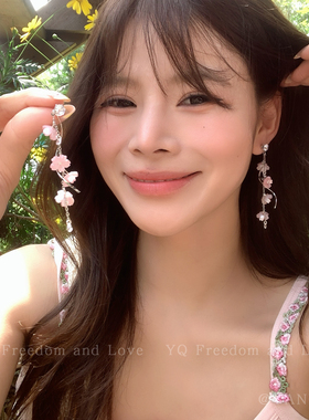 纯欲天菜！超仙蓝色花朵流苏耳环女夏高级感轻奢耳钉旅游出片耳饰