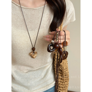 复古棕色吊坠长款 2026新款 夏天毛衣链配衣服装 饰挂件配饰 项链女款