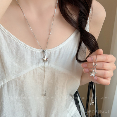 韩系银色星星抽拉长款毛衣链项链