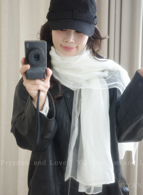 氛围出片！双层薄款桑蚕丝围巾丝巾女款2026新款飘逸围脖旅游披肩