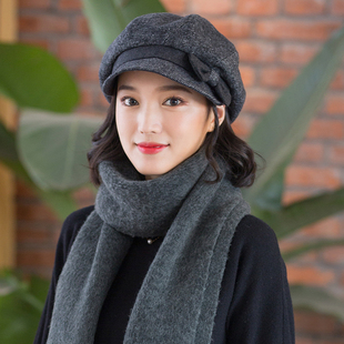 帽子女秋冬季八角帽时尚贝雷帽学生简约百搭报童帽