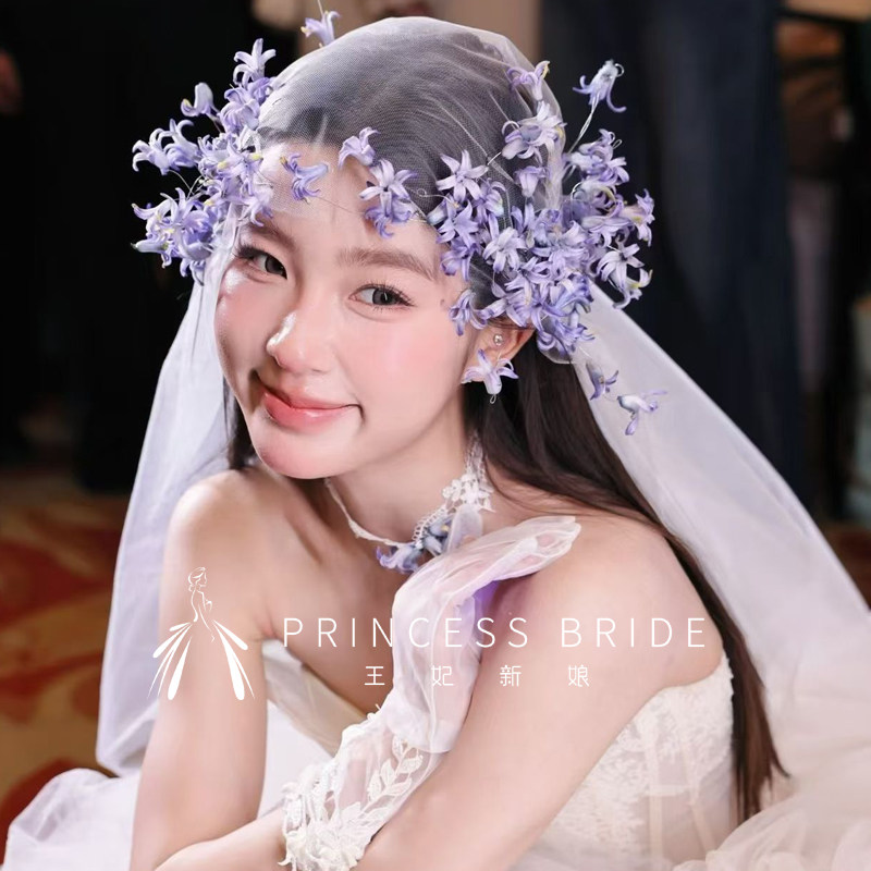 2026新款甜美紫色系花朵发饰超仙气头饰颈链森系新娘婚纱礼服配饰