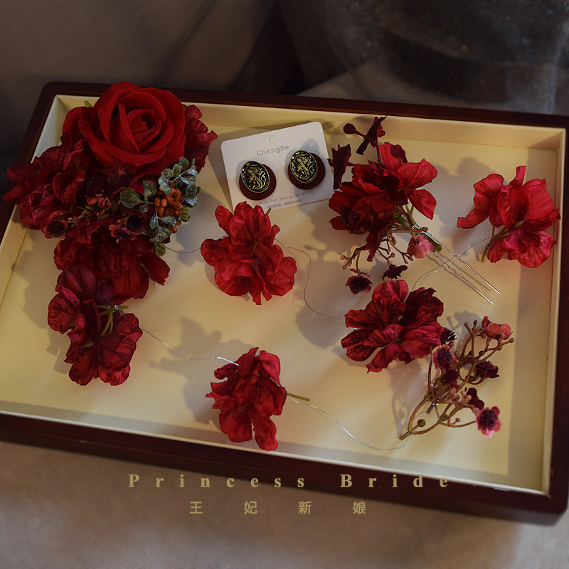 新品2026红色瀑布仿真花玫瑰花语浪漫花串新中式写真影楼拍摄配饰