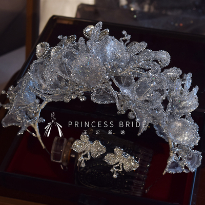 轻奢重冰胶银灰色闪耀新娘皇冠