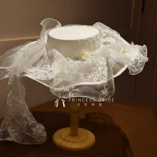 新品手作蕾丝小花个性仙气大礼帽新娘结婚纱礼服造型写真旅拍饰品