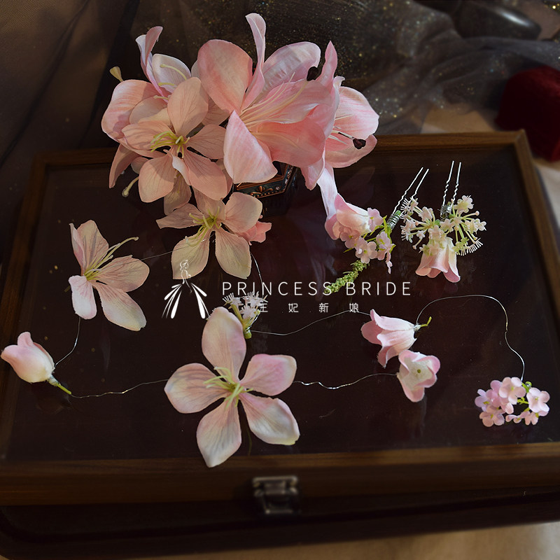 森系新娘头饰花艺简约高级感造型仙女氛围感写真结婚礼服发饰新款