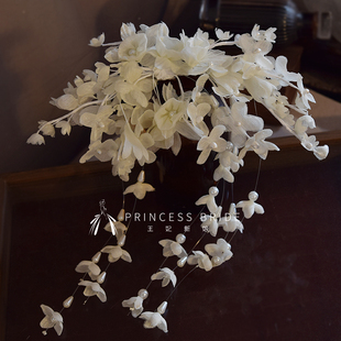 新品网红款花朵流苏铃兰头饰新娘婚礼晚宴复古头花跟妆饰品发饰品