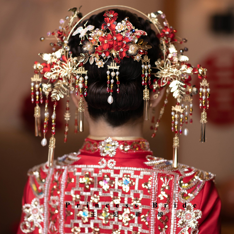 精致重工凤冠流苏中式秀禾头饰