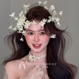 新款小碎花新娘头饰婚纱发饰影楼新娘跟妆订婚领证外景造型饰品