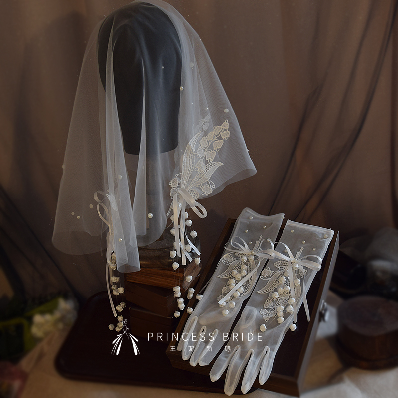 法式复古铃兰花蕾丝头纱新娘饰品