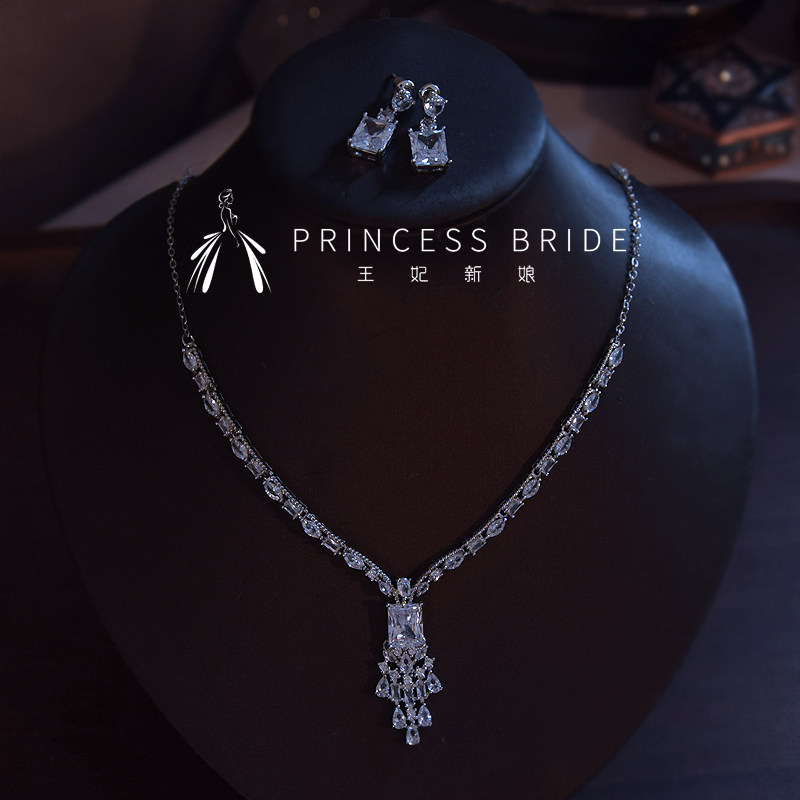 超闪奢华锆石微镶新娘项链耳环套装饰品婚纱礼服配饰晚宴宴会首饰