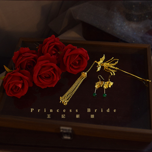 王妃2025新品仿真酒红色玫瑰花龙凤褂新娘头饰敬酒服发饰发簪配饰