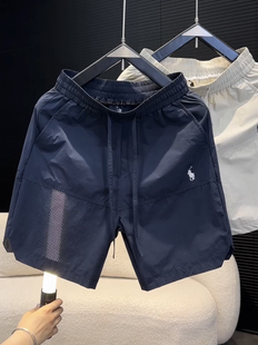 男士 沙滩裤 速干透气五分裤 百搭简约刺绣短裤 打孔休闲裤 2025年夏季