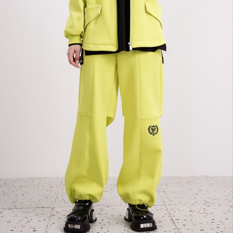 欧E专柜正品女装2025冬新款个性图案刺绣长裤可收缩裤脚直筒卫裤