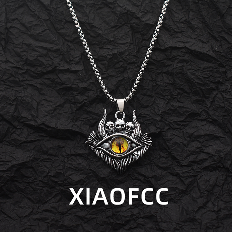复古恶魔之眼骷髅头项链男女潮霸气嘻哈吊坠卫衣配饰欧美毛衣链子