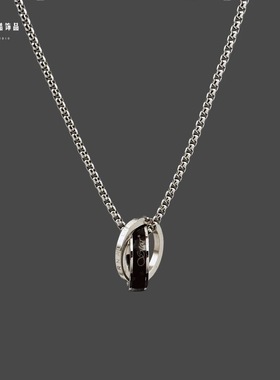 钛钢不掉色双环戒指项链男女情侣