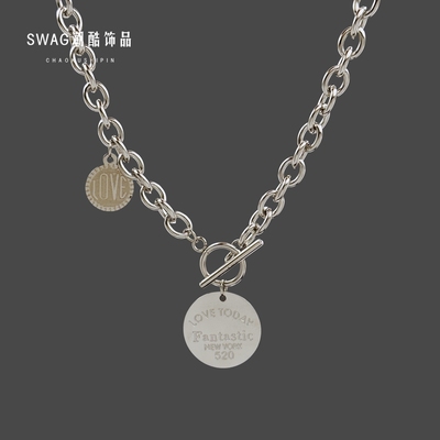 520字母圆牌吊坠OT扣粗款项链